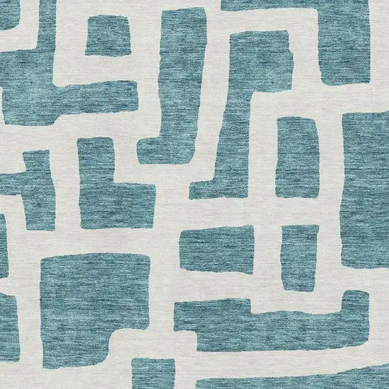 Teal And Ivory Abstract Geometric Washable Area Rug With UV Protection Photo 3