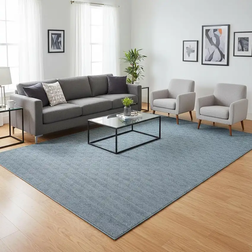 Teal And Ivory Abstract Geometric Washable Area Rug With UV Protection Photo 2