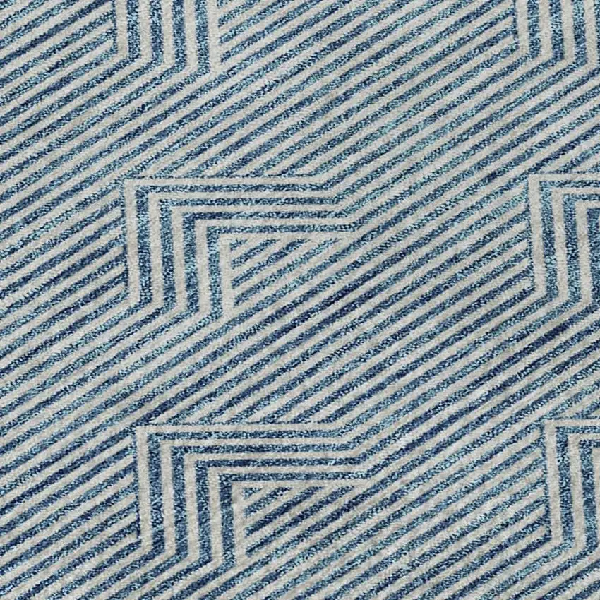 Teal And Ivory Abstract Geometric Washable Area Rug With UV Protection Photo 3