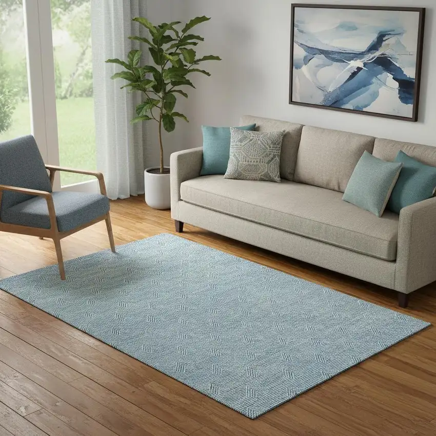 Teal And Ivory Abstract Geometric Washable Area Rug With UV Protection Photo 1