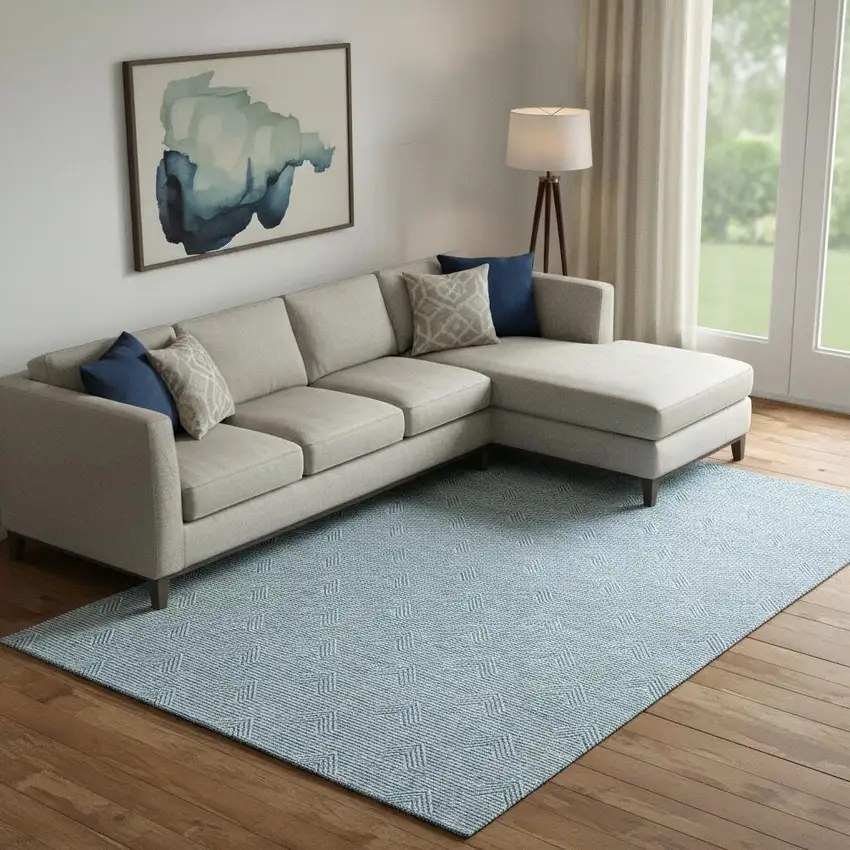 Teal And Ivory Abstract Geometric Washable Area Rug With UV Protection Photo 1