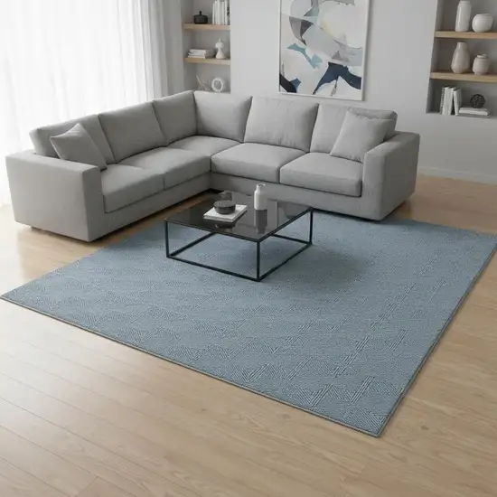 Teal And Ivory Abstract Geometric Washable Area Rug With UV Protection Photo 2