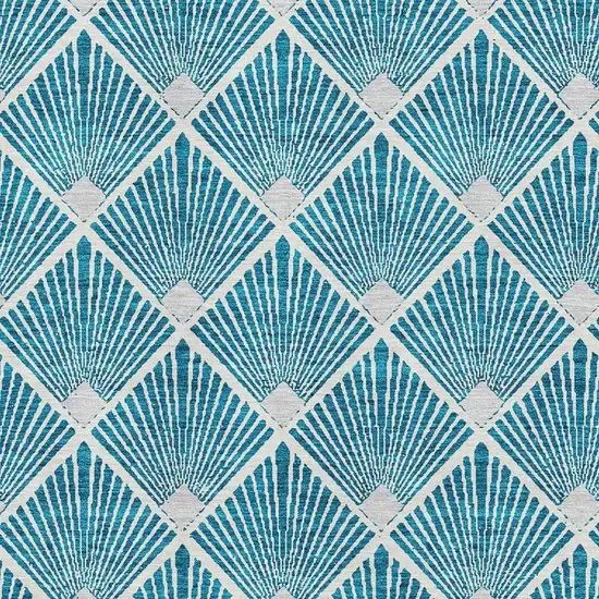 Teal And Ivory Abstract Geometric Washable Area Rug With UV Protection Photo 3