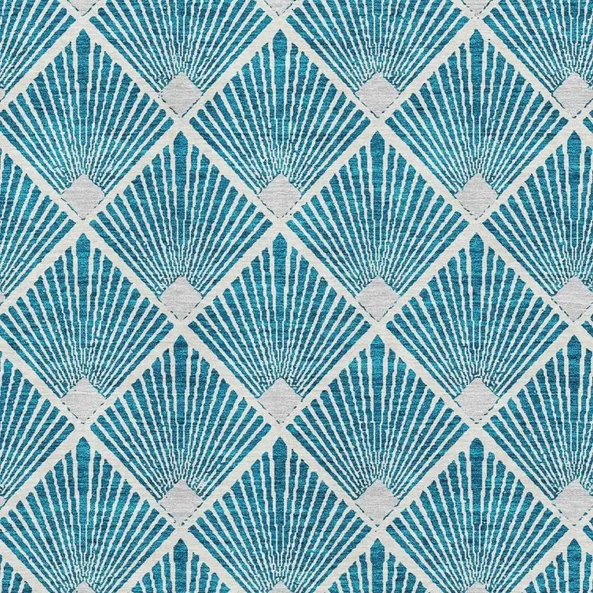 Teal And Ivory Abstract Geometric Washable Area Rug With UV Protection Photo 3