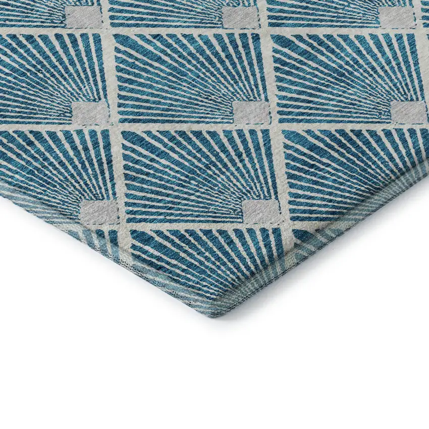 Teal And Ivory Abstract Geometric Washable Area Rug With UV Protection Photo 8