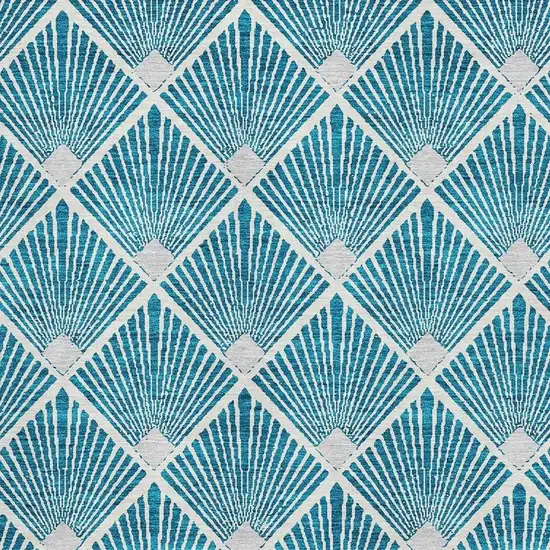 Teal And Ivory Abstract Geometric Washable Area Rug With UV Protection Photo 3