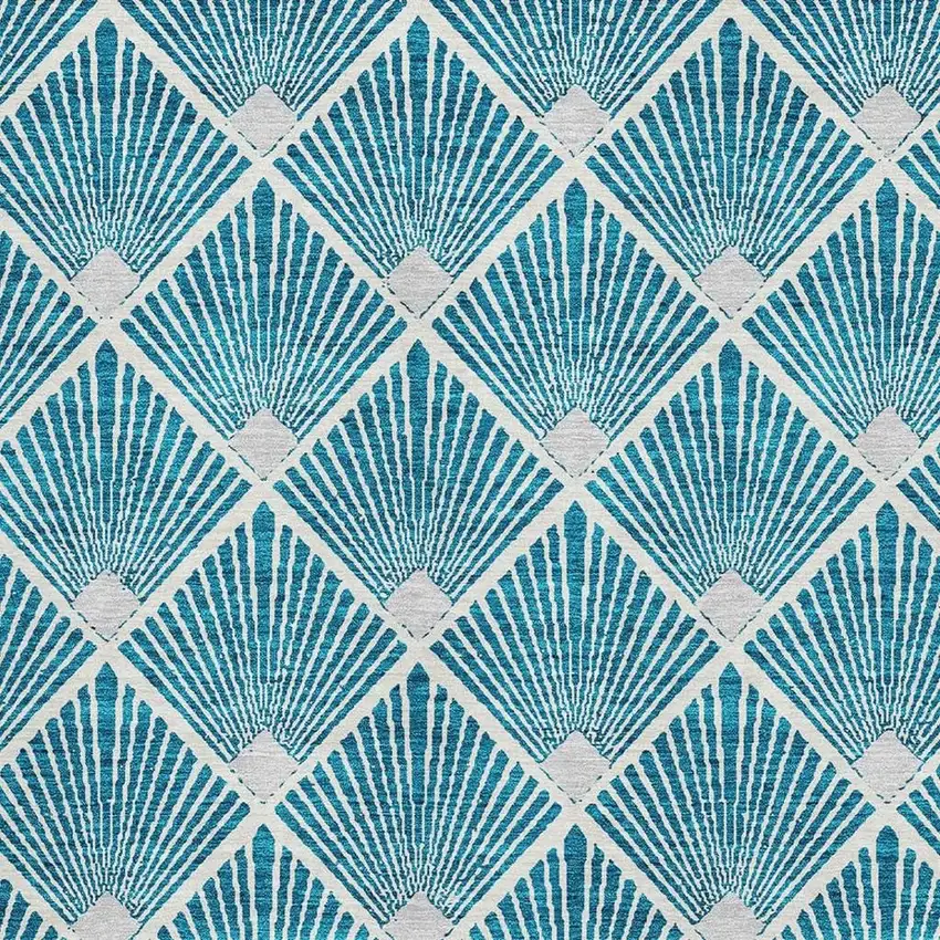 Teal And Ivory Abstract Geometric Washable Area Rug With UV Protection Photo 3