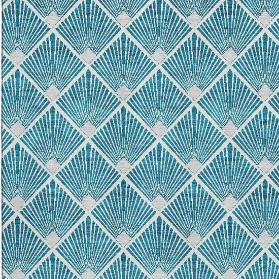 Teal And Ivory Abstract Geometric Washable Area Rug With UV Protection Photo 3