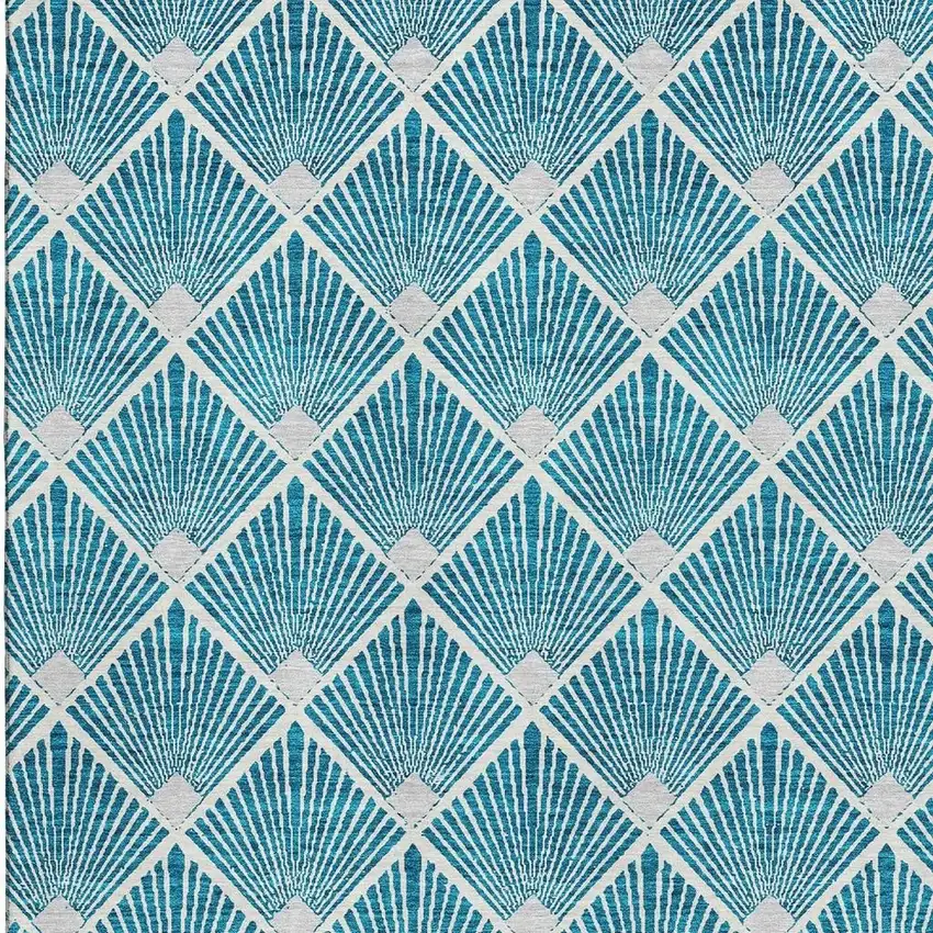 Teal And Ivory Abstract Geometric Washable Area Rug With UV Protection Photo 3