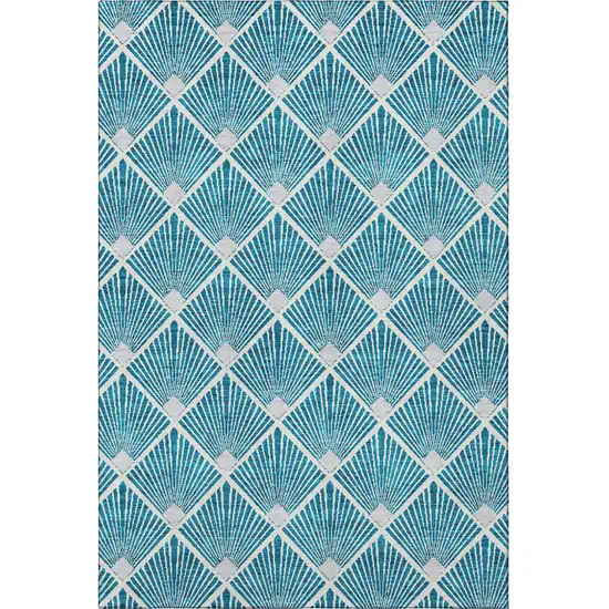 Teal And Ivory Abstract Geometric Washable Area Rug With UV Protection Photo 4