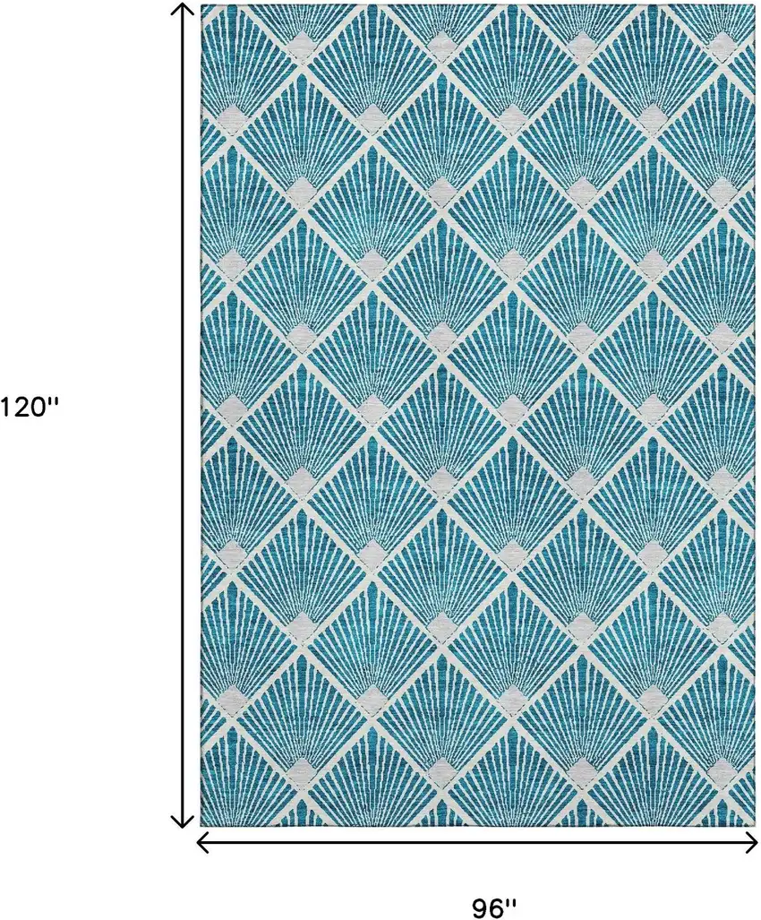Teal And Ivory Abstract Geometric Washable Area Rug With UV Protection Photo 3