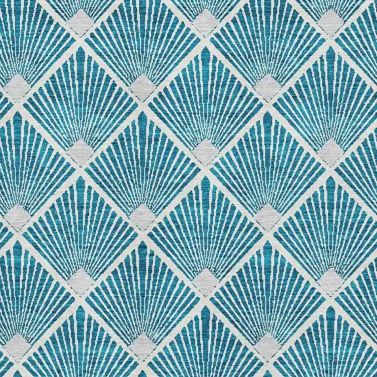 Teal And Ivory Abstract Geometric Washable Area Rug With UV Protection Photo 3