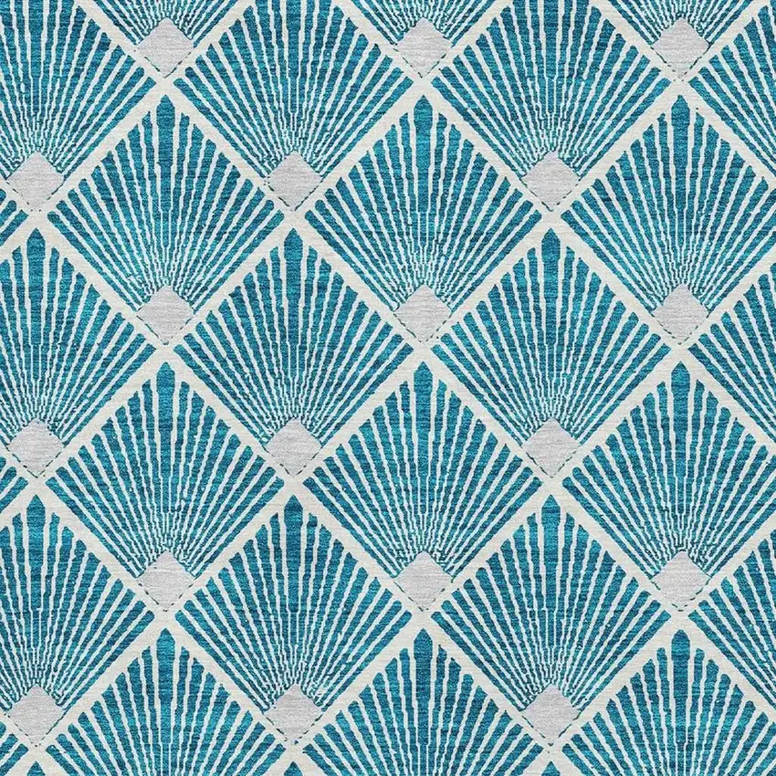 Teal And Ivory Abstract Geometric Washable Area Rug With UV Protection Photo 3