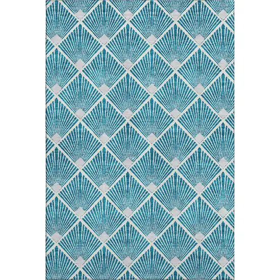 Teal And Ivory Abstract Geometric Washable Area Rug With UV Protection Photo 1