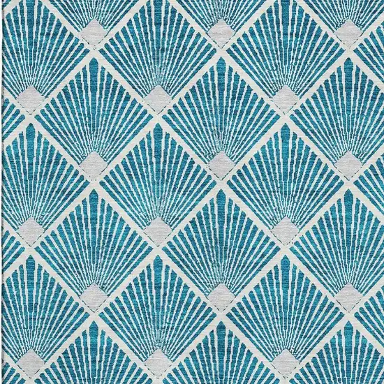 Teal And Ivory Abstract Geometric Washable Area Rug With UV Protection Photo 3