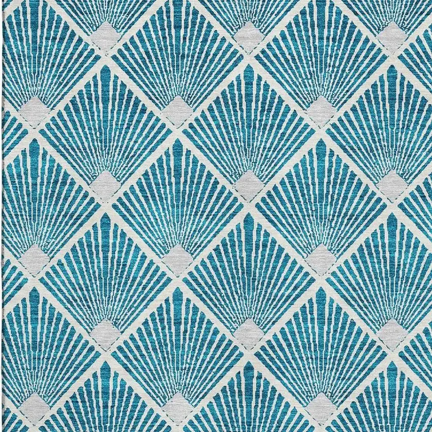 Teal And Ivory Abstract Geometric Washable Area Rug With UV Protection Photo 3