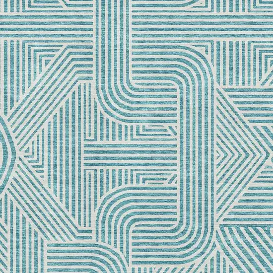 Teal And Ivory Abstract Geometric Washable Area Rug With UV Protection Photo 2