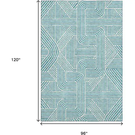 Teal And Ivory Abstract Geometric Washable Area Rug With UV Protection Photo 9
