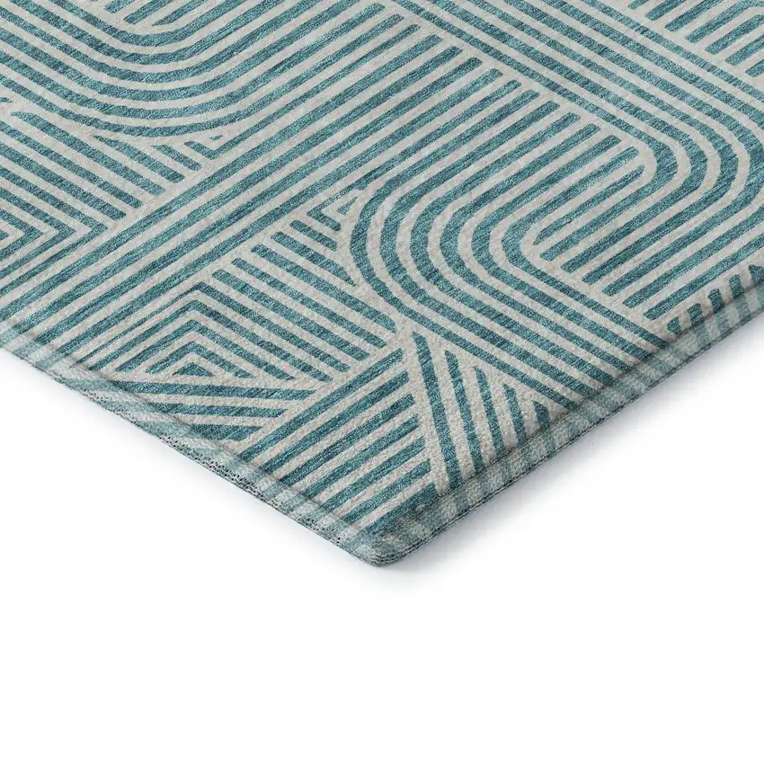 Teal And Ivory Abstract Geometric Washable Area Rug With UV Protection Photo 6