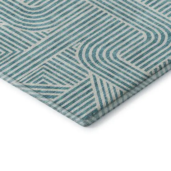 Teal And Ivory Abstract Geometric Washable Area Rug With UV Protection Photo 7