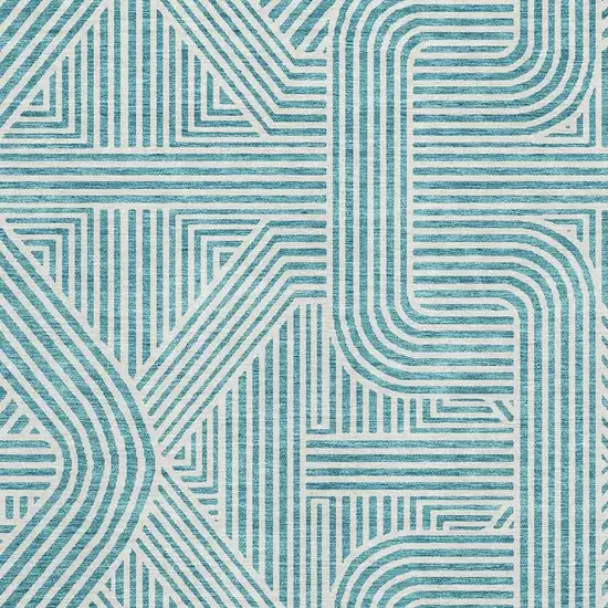Teal And Ivory Abstract Geometric Washable Area Rug With UV Protection Photo 2