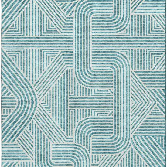 Teal And Ivory Abstract Geometric Washable Area Rug With UV Protection Photo 3