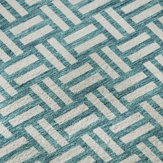 Teal And Ivory Abstract Geometric Washable Area Rug With UV Protection Photo 7