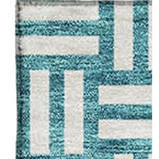 Teal And Ivory Abstract Geometric Washable Area Rug With UV Protection Photo 5