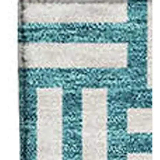 Teal And Ivory Abstract Geometric Washable Area Rug With UV Protection Photo 4
