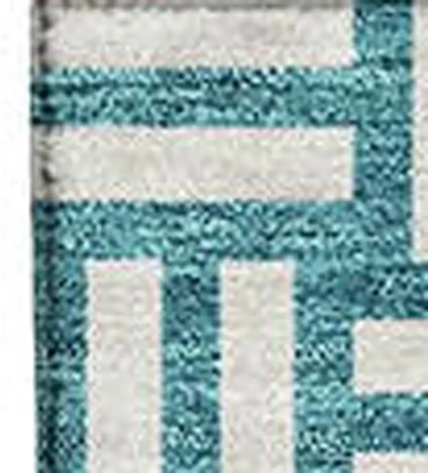 Teal And Ivory Abstract Geometric Washable Area Rug With UV Protection Photo 4
