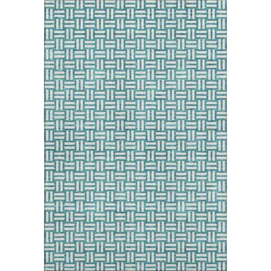 Teal And Ivory Abstract Geometric Washable Area Rug With UV Protection Photo 5