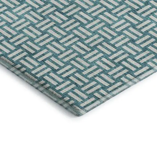 Teal And Ivory Abstract Geometric Washable Area Rug With UV Protection Photo 2