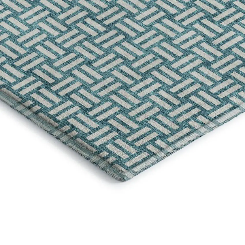 Teal And Ivory Abstract Geometric Washable Area Rug With UV Protection Photo 2