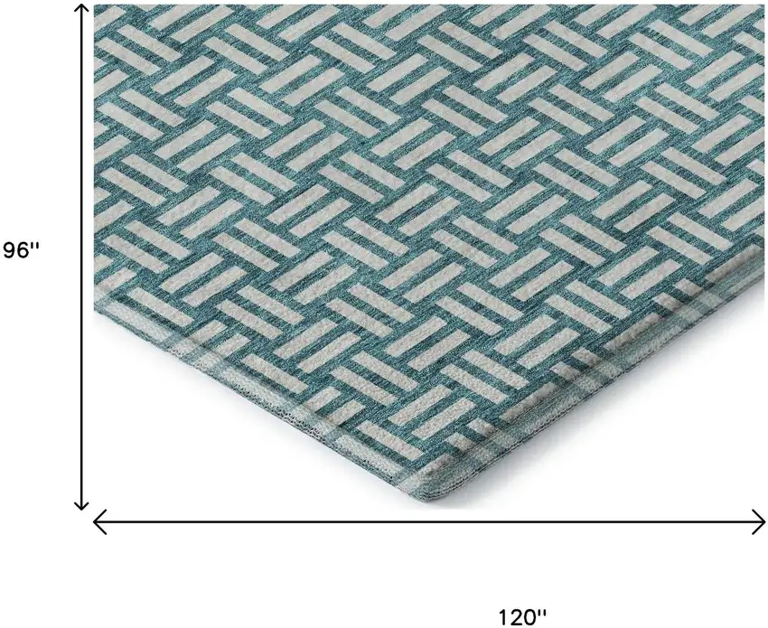 Teal And Ivory Abstract Geometric Washable Area Rug With UV Protection Photo 8
