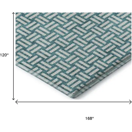 Teal And Ivory Abstract Geometric Washable Area Rug With UV Protection Photo 8