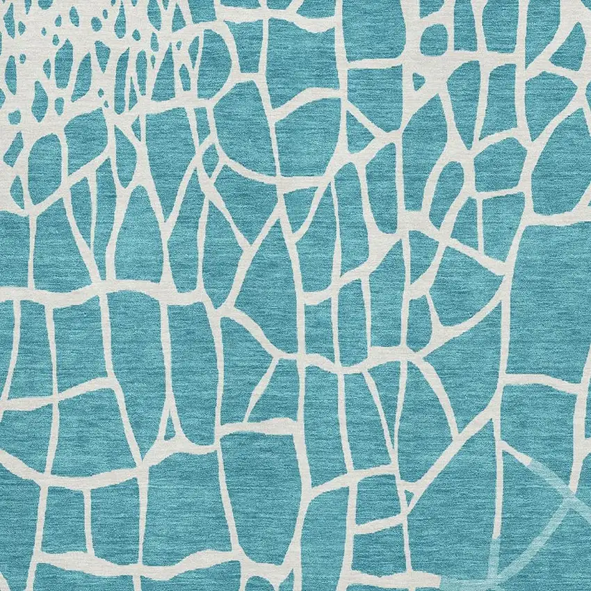 Teal And Ivory Abstract Geometric Washable Area Rug With UV Protection Photo 3