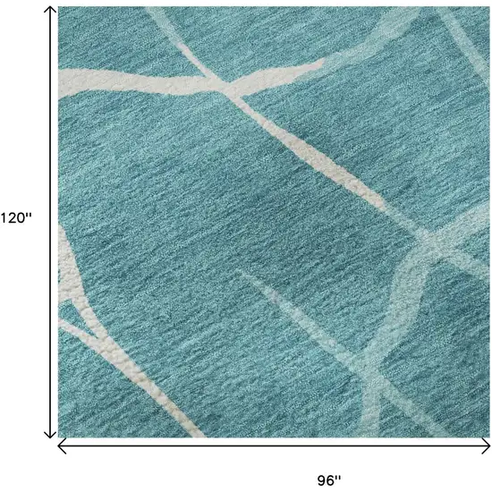 Teal And Ivory Abstract Geometric Washable Area Rug With UV Protection Photo 8