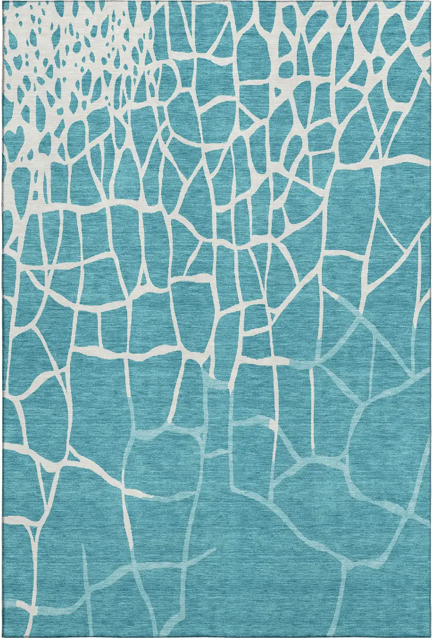 Teal And Ivory Abstract Geometric Washable Area Rug With UV Protection Photo 5
