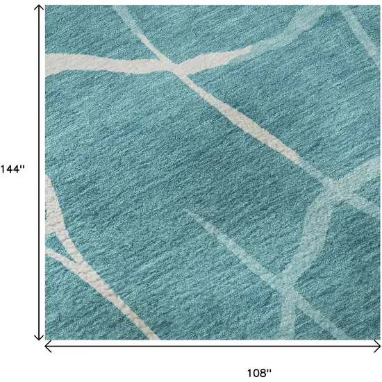 Teal And Ivory Abstract Geometric Washable Area Rug With UV Protection Photo 9