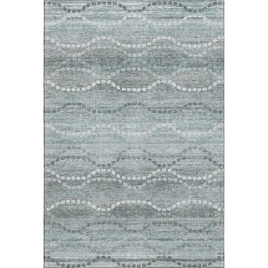 Teal And Ivory Abstract Geometric Washable Area Rug With UV Protection Photo 1