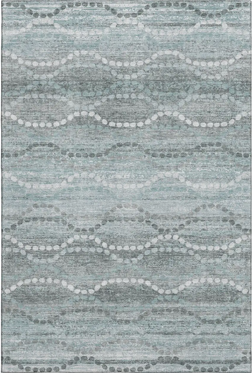 Teal And Ivory Abstract Geometric Washable Area Rug With UV Protection Photo 1