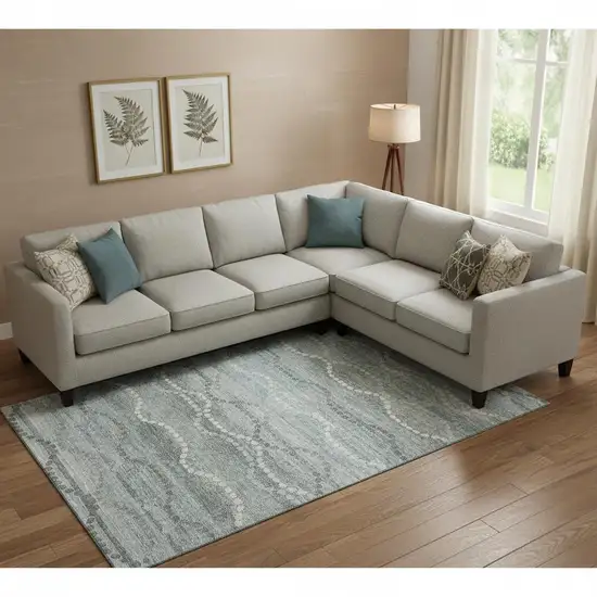 Teal And Ivory Abstract Geometric Washable Area Rug With UV Protection Photo 2