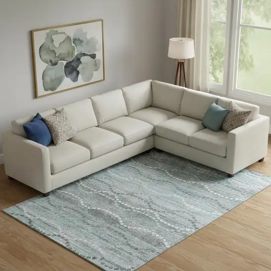 Teal And Ivory Abstract Geometric Washable Area Rug With UV Protection Photo 2