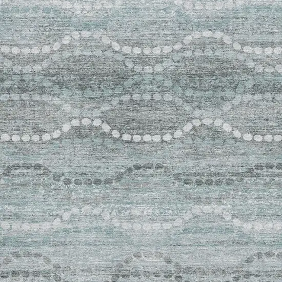 Teal And Ivory Abstract Geometric Washable Area Rug With UV Protection Photo 3