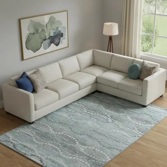 Teal And Ivory Abstract Geometric Washable Area Rug With UV Protection Photo 2