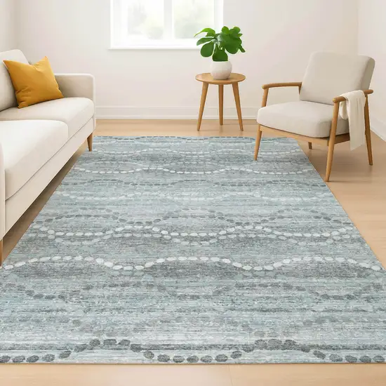 Teal And Ivory Abstract Geometric Washable Area Rug With UV Protection Photo 6