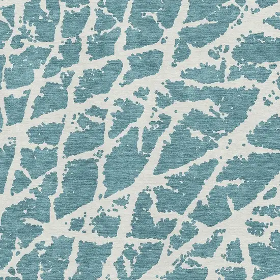 Teal And Ivory Abstract Washable Area Rug With UV Protection Photo 3