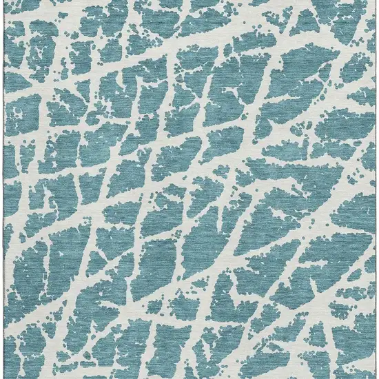 Teal And Ivory Abstract Washable Area Rug With UV Protection Photo 3