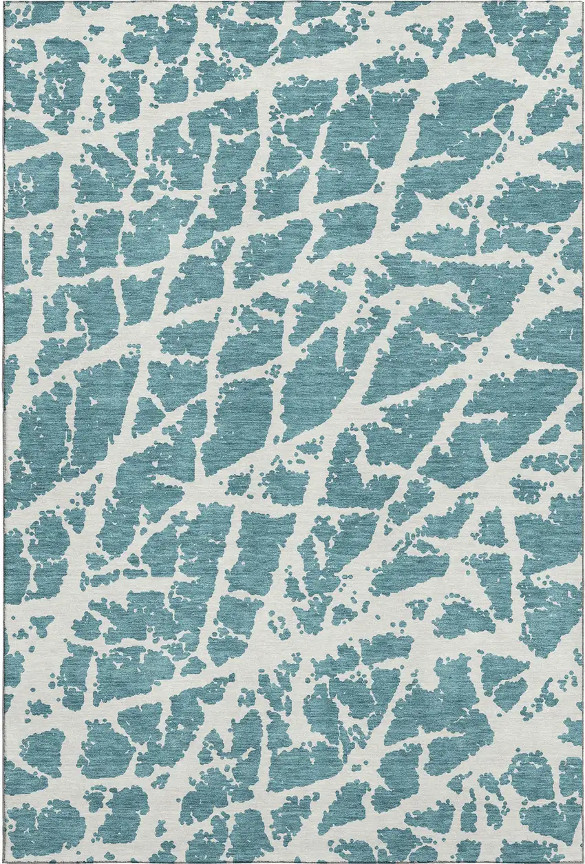 Teal And Ivory Abstract Washable Area Rug With UV Protection Photo 1