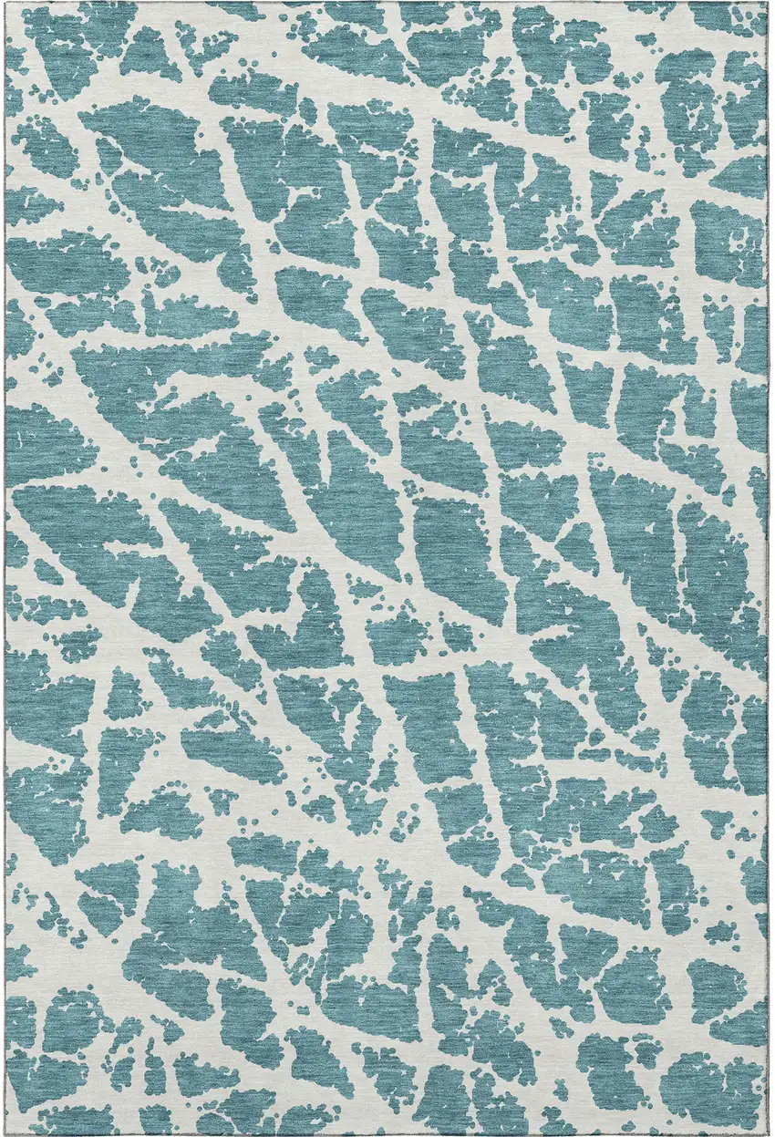 Teal And Ivory Abstract Washable Area Rug With UV Protection Photo 4